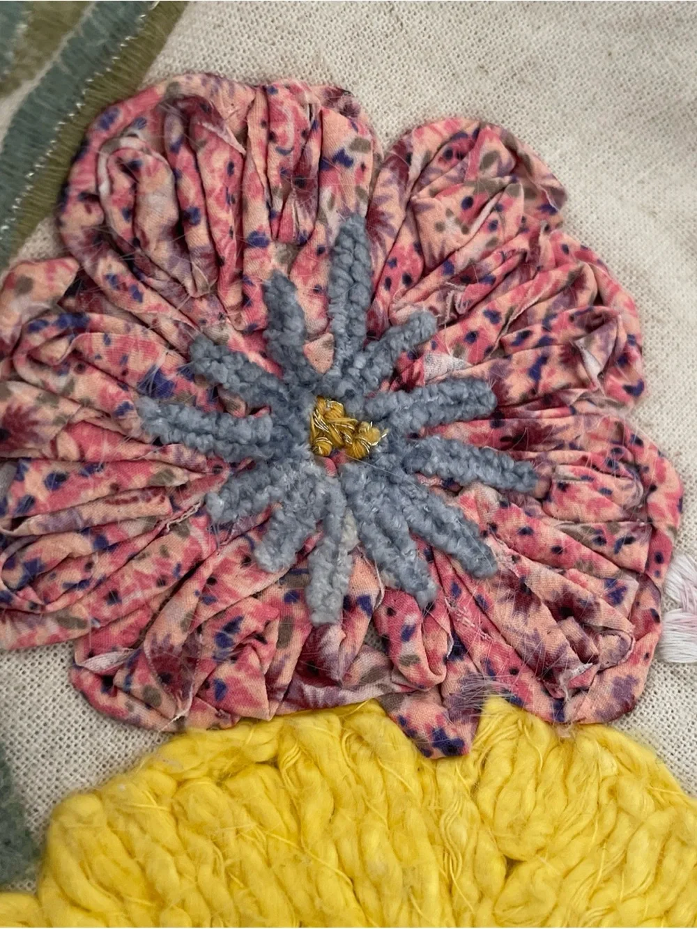 Papyrus throw pillow cover floral appliqué beads felt rectangle